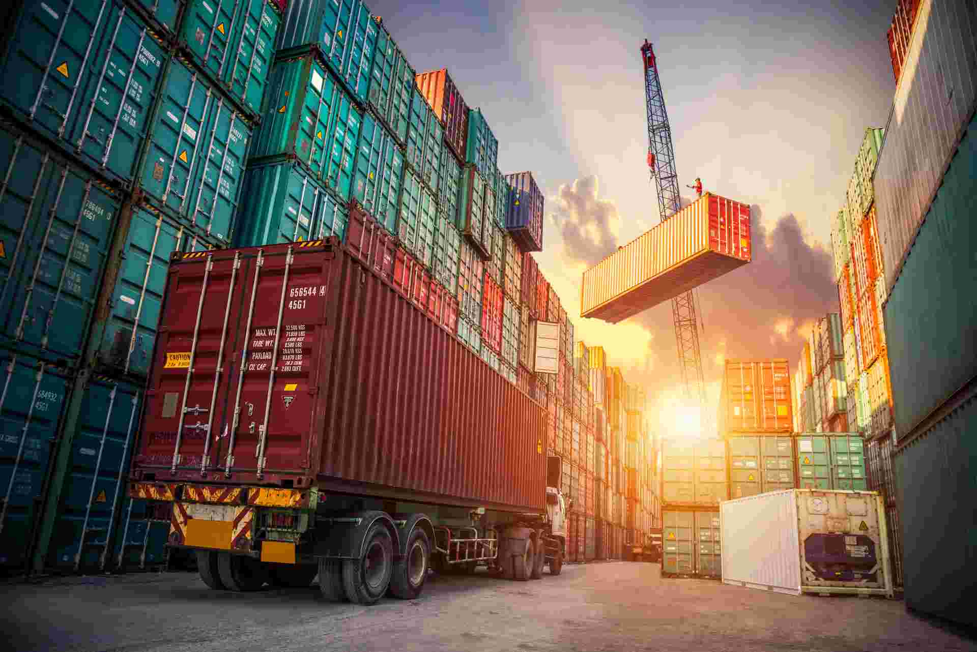 cargo-containers-stacked Cargo Containers Stacked at Shipping Port in Queensland